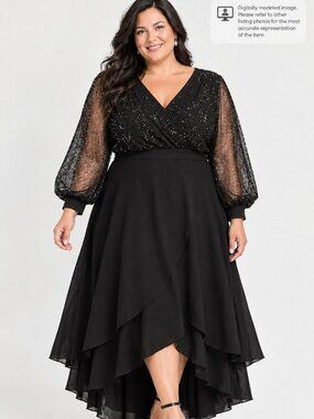 Black Sequin Mesh Long Sleeve Dress Plus 4X Homecoming Wedding Guest Holiday